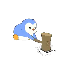 a cartoon penguin is being smashed by a hammer and a cell phone