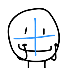 a drawing of a person 's face with a blue cross in the middle