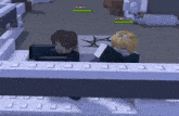 two lego characters are playing a video game .
