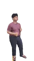 a man in a maroon shirt and black pants dancing