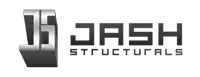 a logo for dash structurals is shown in black and white