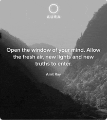 a black and white photo of mountains with a quote from amit ray