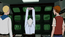a cartoon shows a man sitting in front of a screen that says ' dark wasteland '