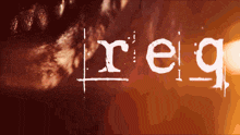 a close up of a person 's face with the word req written in white
