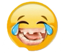 a smiley face with tears coming out of its eyes and a missing tooth