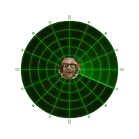 a radar screen shows a man wearing sunglasses in the middle