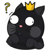 a black cat with a yellow crown and a question mark