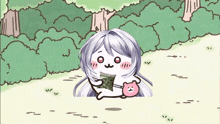 a cartoon of a girl holding a teddy bear and a bag of money