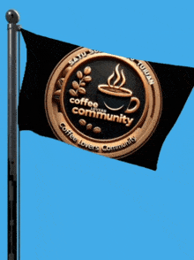 a black flag with a coffee community logo