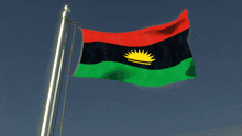 a red black and green flag with a yellow sun in the middle
