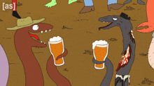 a cartoon of a snake holding a glass of beer with the word [ as ] on the bottom right