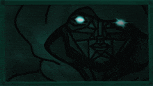 a drawing of a face with a blue light coming out of its eyes