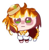 a pixel art drawing of a girl with green eyes
