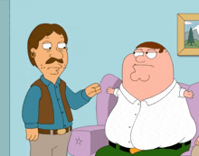 peter griffin is sitting on a couch talking to a man