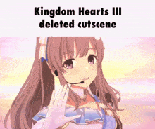 a picture of a girl with a microphone and the words " kingdom hearts iii deleted cutscene " above her