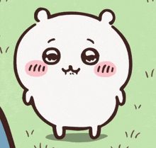 a cartoon drawing of a white bear with a sad look on its face