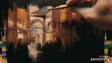 a painting is being painted with a spatula and the words made in animotica are visible