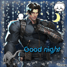 a picture of a superhero with the words good night written on it