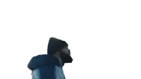 a white background with a blue object floating in the air