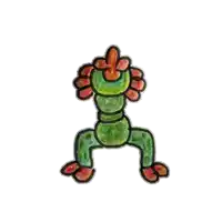 a drawing of a green monster with red arms