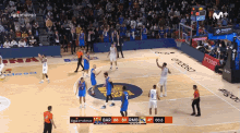 a basketball game is being played on a court that says endesa on it