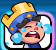 a cartoon king with a crown on his head is crying with tears coming out of his eyes .