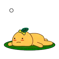 a cartoon character is laying on a green rug with circles around it