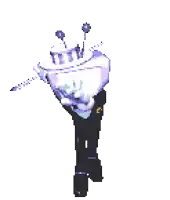 a pixel art drawing of a man in a tuxedo holding a baton .