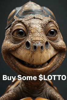 a statue of a turtle with the words buy some $ lotto on the bottom