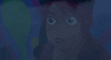 a cartoon drawing of a girl with red hair and blue eyes