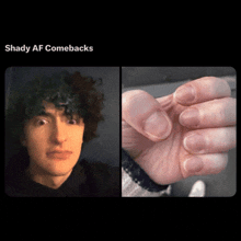 a man with curly hair has shady af comebacks on the bottom