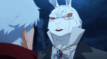 a cartoon rabbit with glasses and a blue necklace