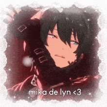 a picture of a black haired anime character with the name mika de lyn < 3 on the bottom