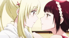 girls kiss anime shocked blush