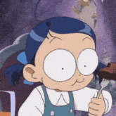 a cartoon girl is holding a fork in her hand