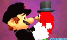 a cartoon character wearing a top hat is standing next to a red cartoon character