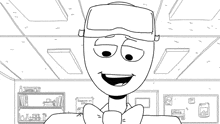 a black and white drawing of a man in a lab with a sign that says " sheer panic "