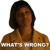 a woman in a yellow suit is asking what 's wrong