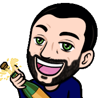 a cartoon of a man with a beard is holding a bottle of champagne