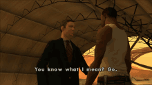 two men in a video game are talking and one of them says " you know what i mean "