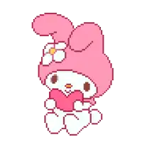 a pixel art of my melody holding a heart