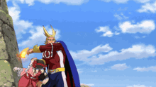 a cartoon of all might holding a torch