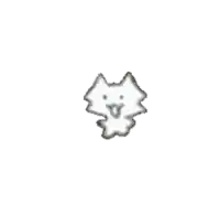 a drawing of a white cat with a smiley face on a white background .