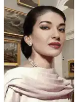 a woman wearing a pearl necklace and earrings is standing in front of paintings
