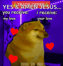 a picture of a dog that says yes & amen jesus