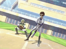 a baseball player is swinging a bat at a ball