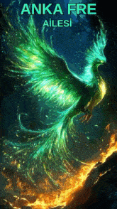a painting of a phoenix with the title anka fre ailesi on the bottom