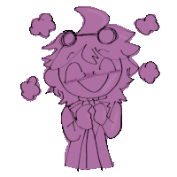 a drawing of a person with glasses and a purple haircut