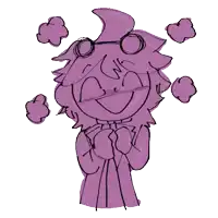 a drawing of a person with glasses and a purple haircut