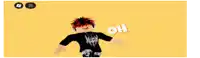 a boy with red hair is wearing headphones and a black shirt with the words oh girl on it .